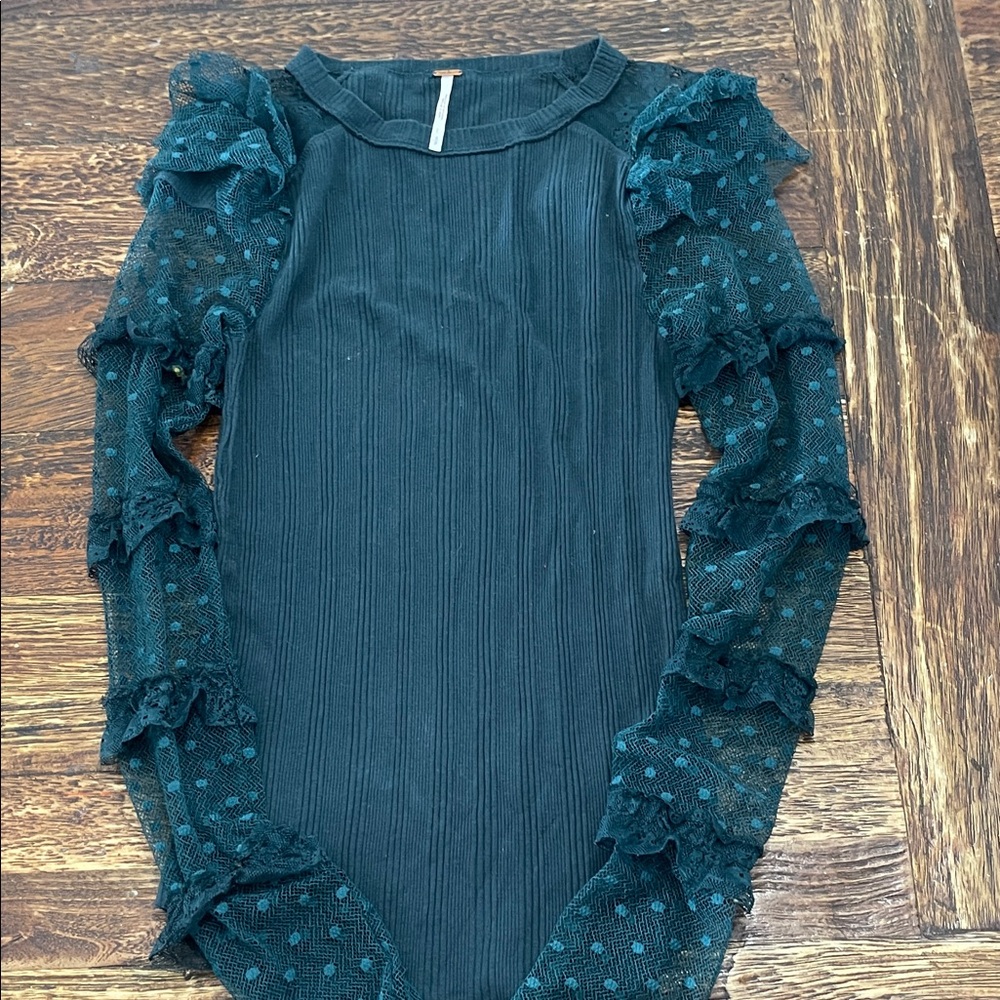 Free People Teal Long Sleeve Blouse